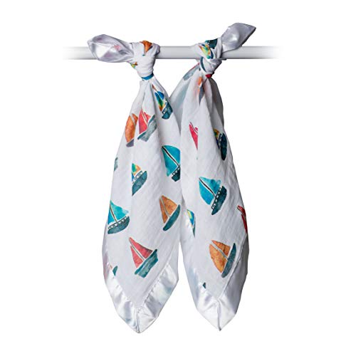 lulujo Baby Mini Muslin Cloths, Sailboats, 3-Pack, 28 x 28-Inches