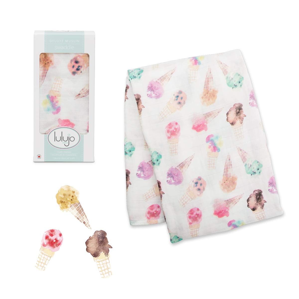 Luxury Swaddle Blanket for Babies, 47 x 47-Inch, Ice Cream
