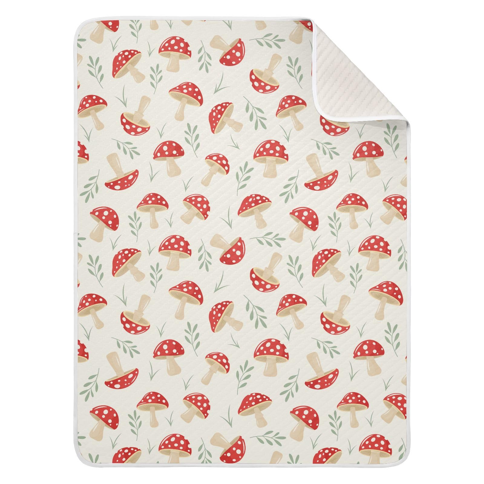 Green Leaves Cartoon Mushrooms Baby Swaddle Blanket, Soft Muslin for Boys and Girls