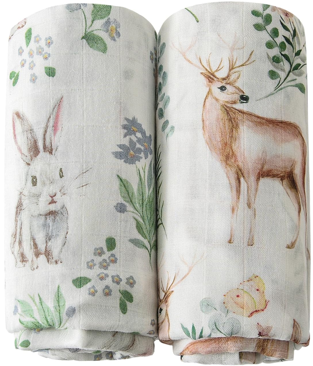 Woodland Neutral Little Jump Muslin Swaddle Blanket for Boys & Girls, 47 x 47 inches (Rabbit & Deer)