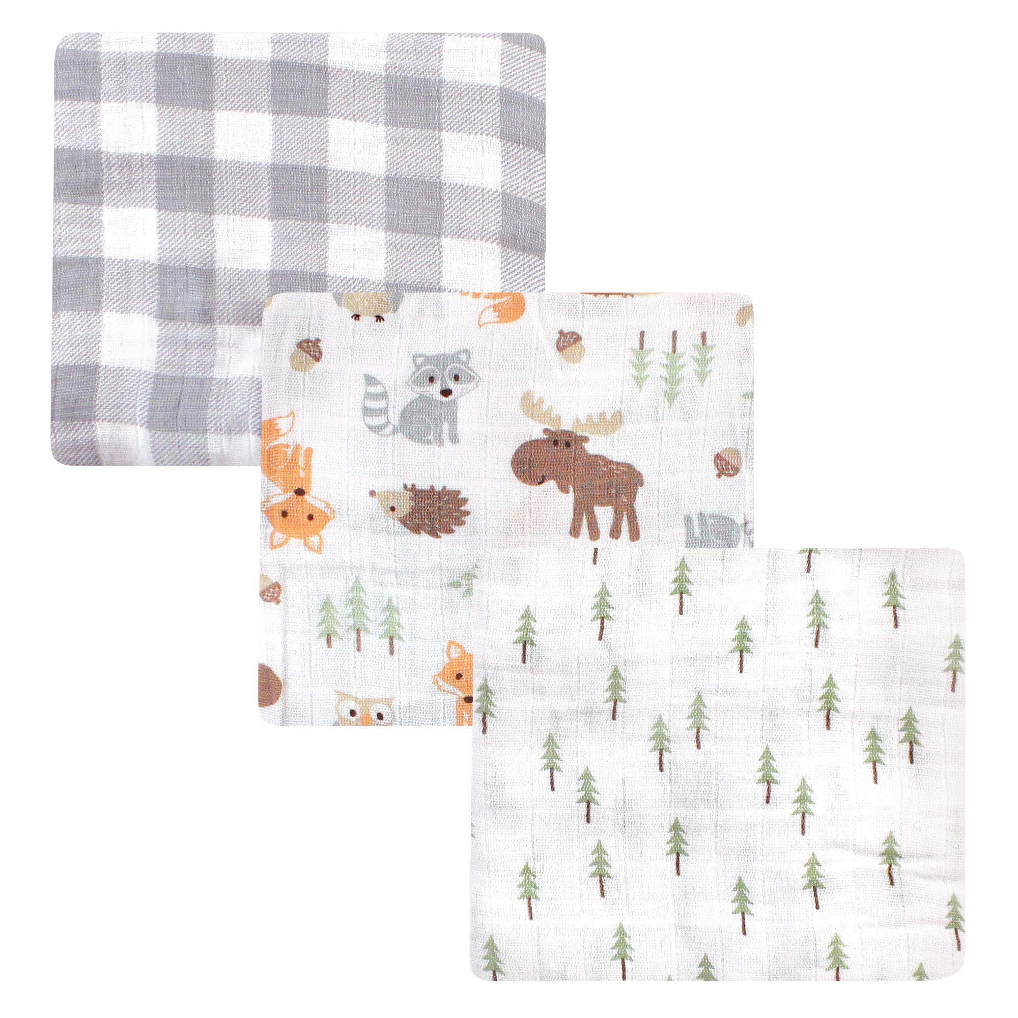 Hudson Baby Woodland 3-Pack Unisex Cotton Muslin Swaddle Blankets