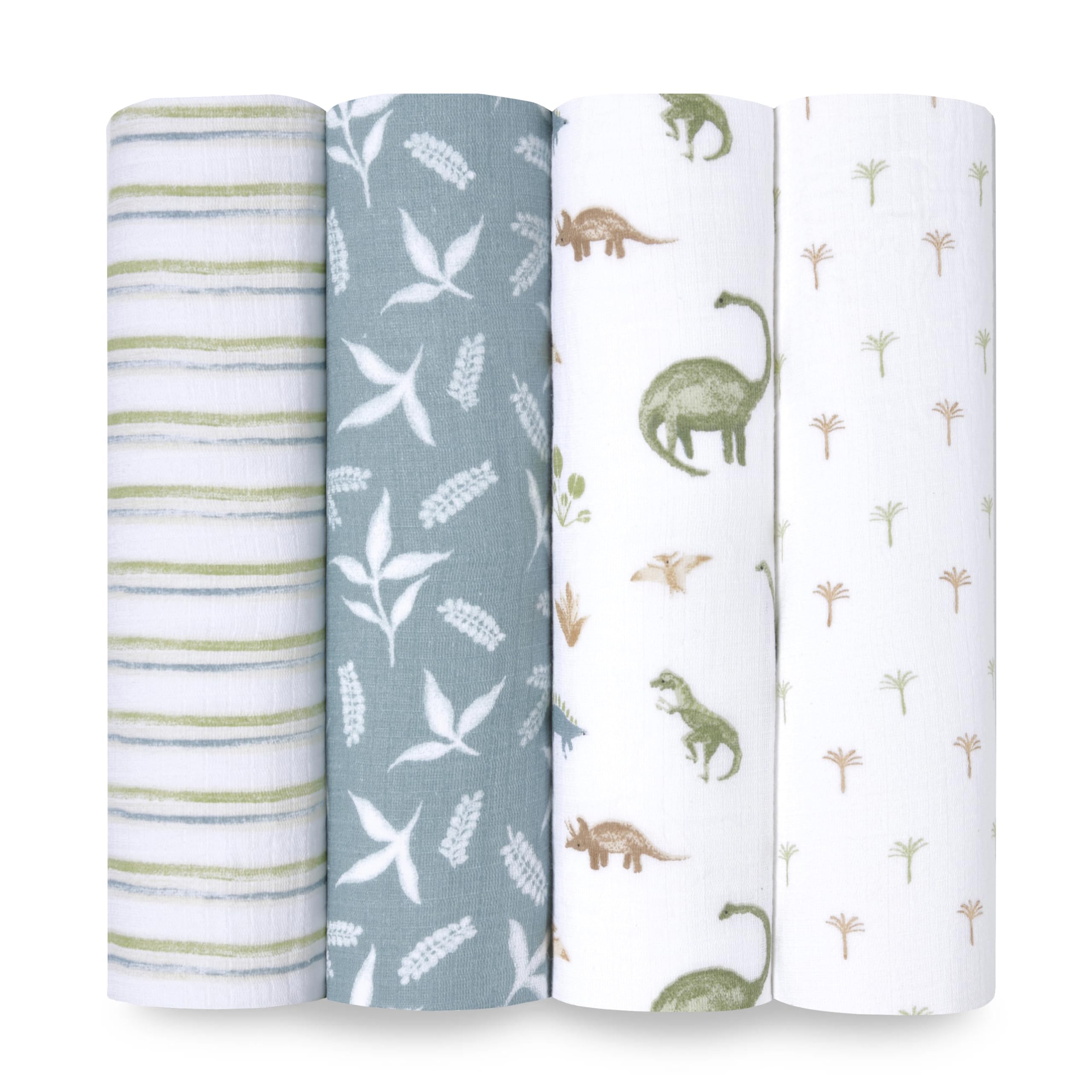 Aden + Anais 100% Cotton Dino Jungle Baby Swaddle Blankets, 4 Pack