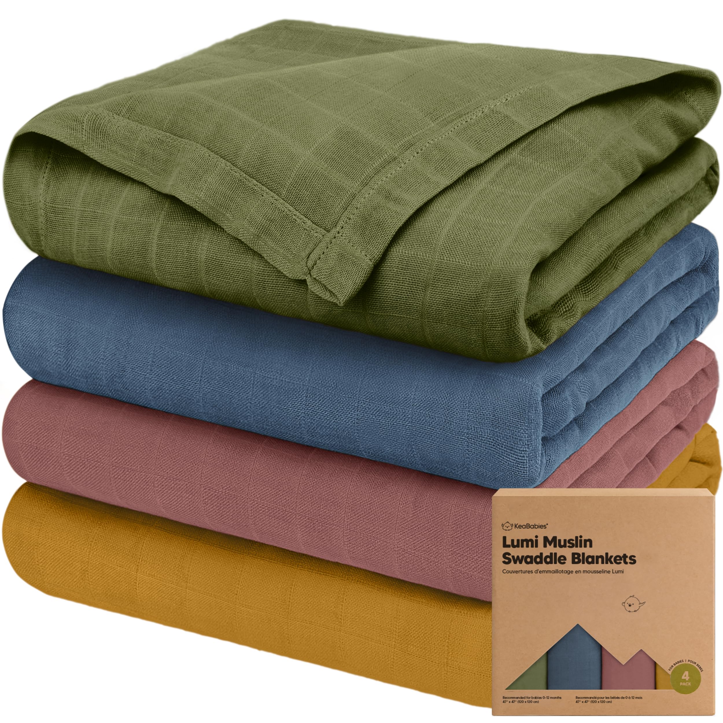 Organic Muslin Swaddle Blankets 4-Pack for Baby Boys, Girls - Newborn Baby Essentials